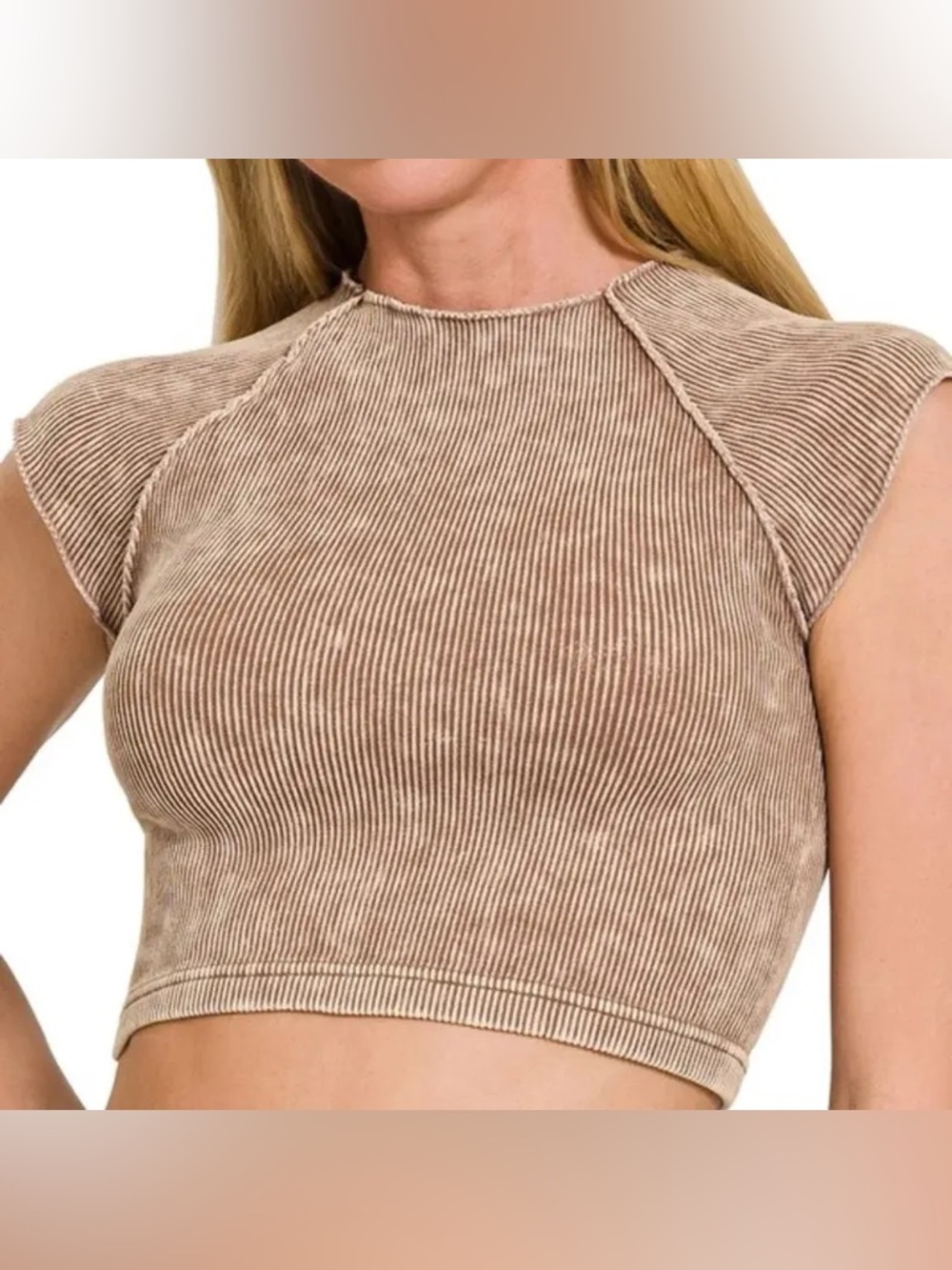NWOT Zenana Ribbed Mineral Acid Washed Crop Top Tee Size L/XL